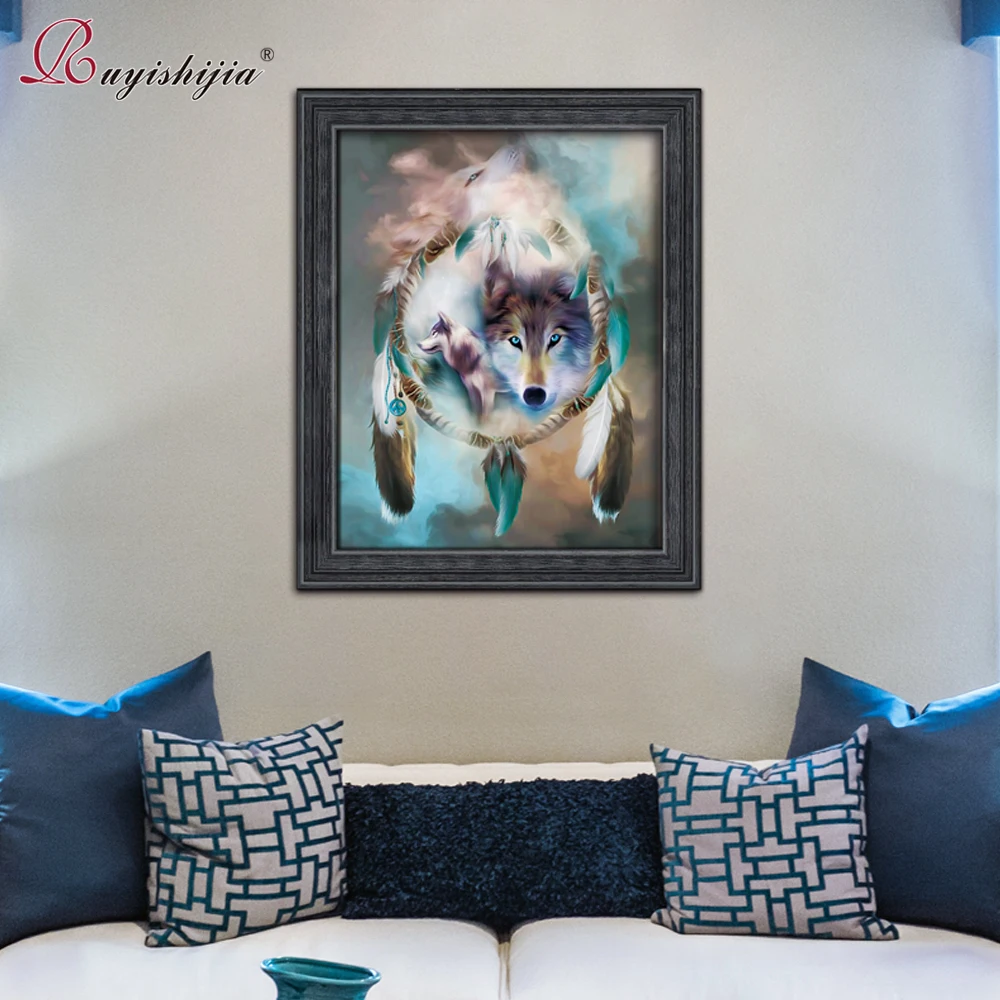RUYISHIJIA 5D Diamond Painting Full Drill Square Mosaic Embroidery Pictures of Rhinestones diamant Animals wolves | Дом и сад
