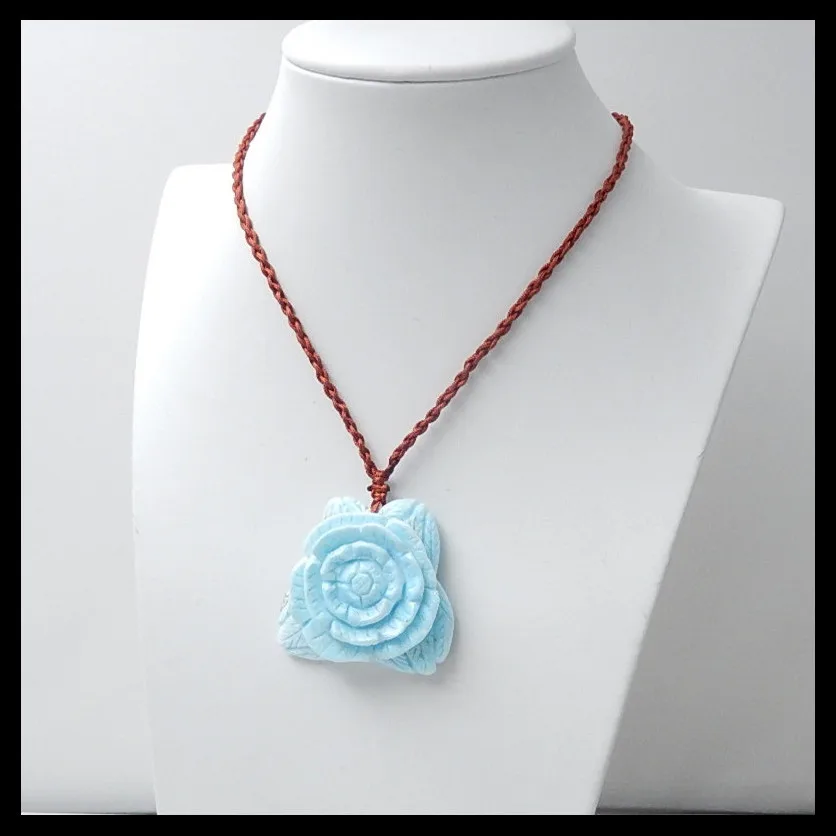 Новая натуральная Larimar резная Подвеска Цветок бусина ожерелье из натурального