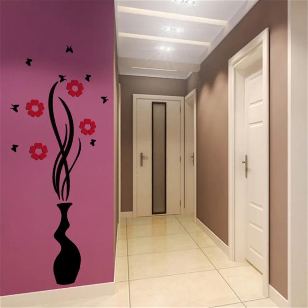 Настенные наклейки для домашнего декора DIY ваза Цветочное дерево Кристальный
