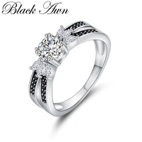black awn genuine solid 925 sterling silver fine jewelry bague wedding rings for women c303