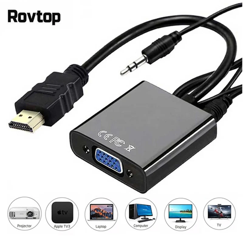 Rovtop HDMI в VGA адаптер мужской в Famale конвертер адаптер 1080P цифро-аналоговый видео аудио для ПК ноутбук планшет