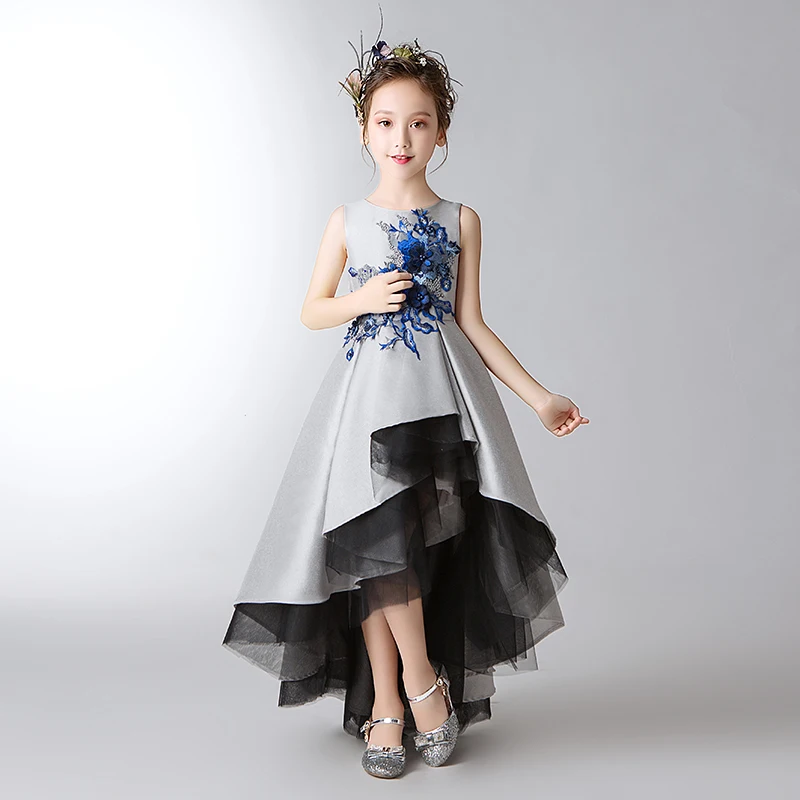 Long Trailing Princess Girl Wedding Dresses Lace Floral Dress For Piano Performance Birthday Party Flower | Детская одежда и обувь