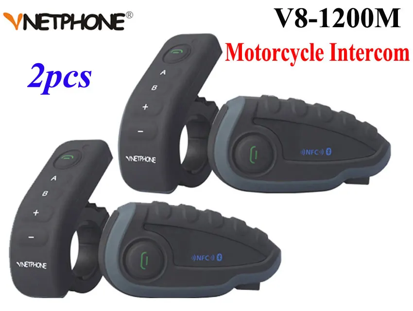 2pcs Vnetphone V8 Motorcycle Helmet Intercom NFC Remote Control Bluetooth Interphone Headset 5 Rider 1200M Full duplex talking | Автомобили