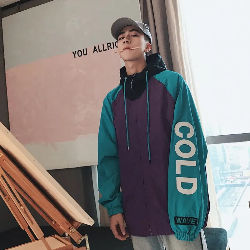 ZK пэчворк цвет блок пуловер с капюшоном куртки молния спортивный костюм