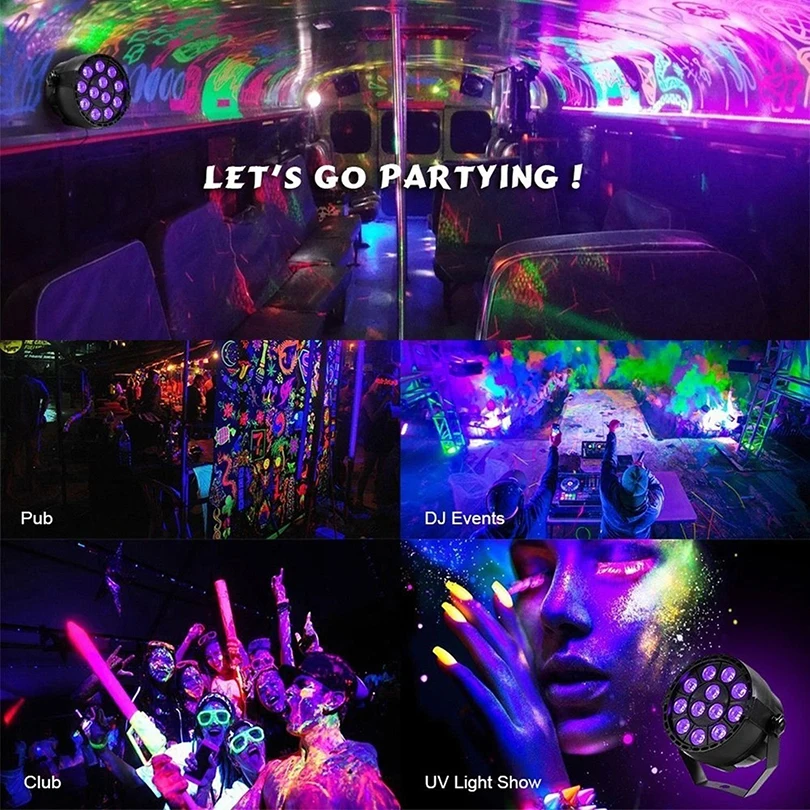 18 Leds UV LED Stage Light Auto Sound Active Disco DJ Bar Effect Light Ultraviolet Strobe Par Black Light with DMX 512 for Party