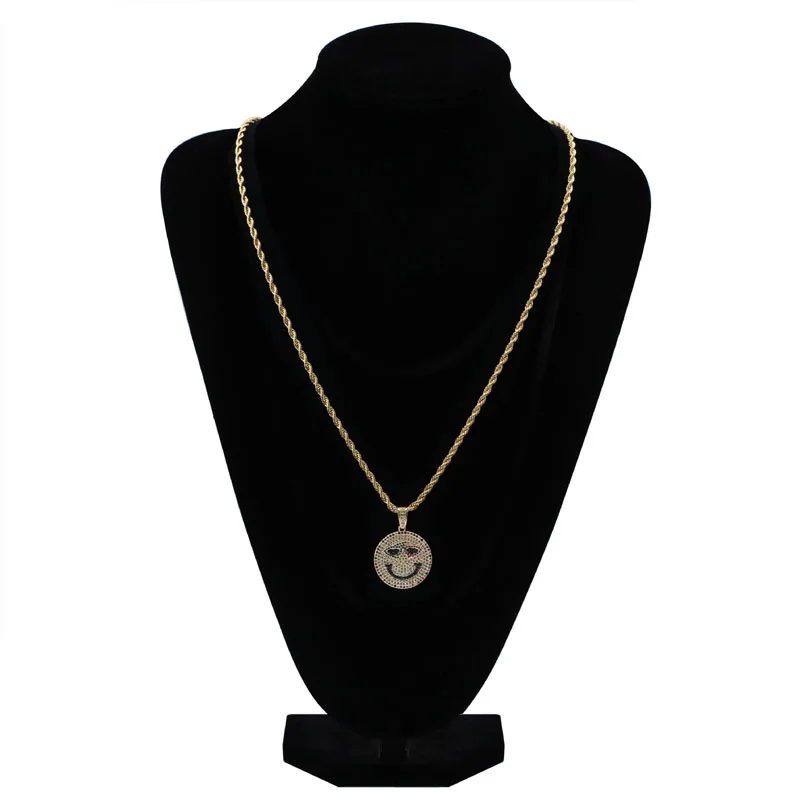 

European and American smiley face pendant micro-set color zirconium hip-hop necklace