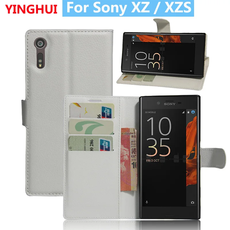 Кожаный чехол для Sony Xperia XZ XZS стильный бумажник с отделением карт и подставкой