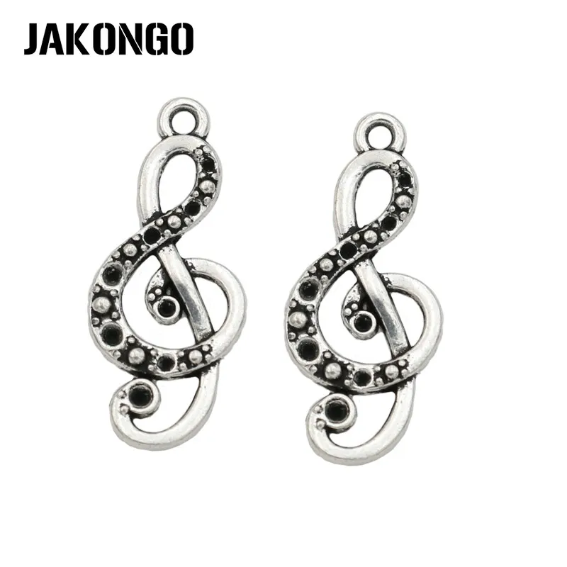 JAKONGO Antique Silver Plated Music Note Charms Pendant for Jewelry Making Bracelet Accessories DIY 28x12mm 20PCS/lot | Украшения и