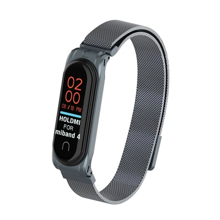 Gray Металлический браслет mi lanese Loop, ремешок на запястье для Xiaomi mi, браслет 4, магнитные браслеты mi Band 4, металлические ремни, розовый mi Band4 Correa - Цвет: Gray