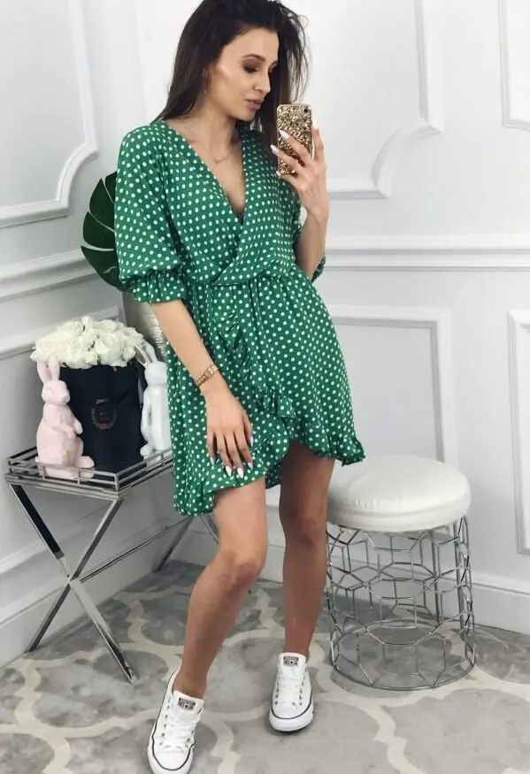 

2019 Fashion Polka Dot Summer Dress Sexy Flounce Half Sleeve Women Party Dress Ladies Casual Boho Mini Dresses Vestidos