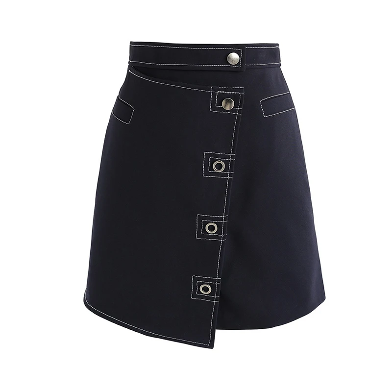HYH HAOYIHUI Faldas Mujer Moda 2018 Mini A-Line Pencil Womens Wrap Skirt Black Button Fashion Preppy Style Clothes | Женская одежда