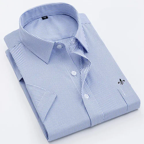 HW-D820-BLUE-T Dudalina, летняя мужская рубашка с коротким рукавом, клетчатая, полосатая, модная, для работы, повседневная, мужская, официальная рубашка, Camisa Social Masculi - Цвет: HW-D820-BLUE-T