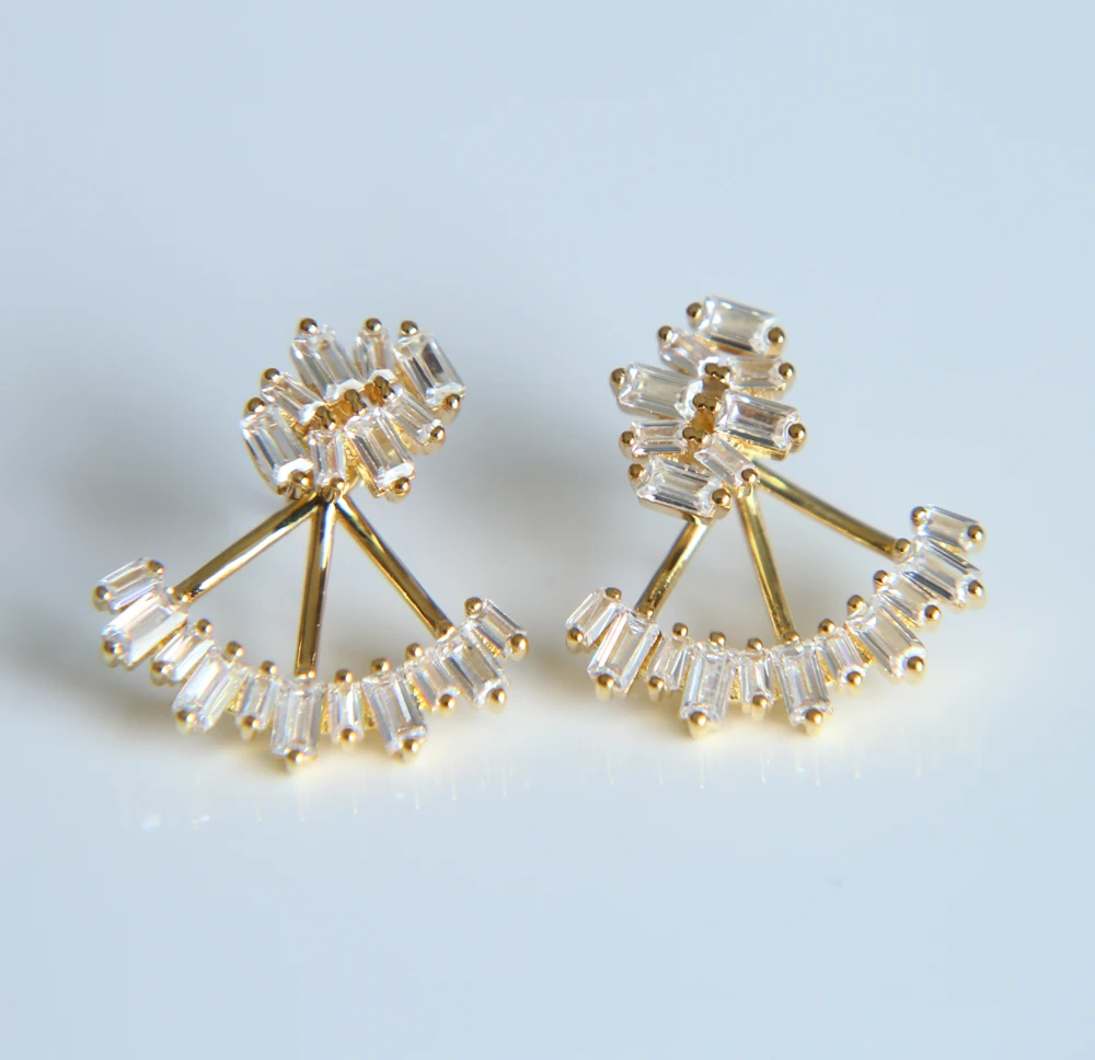 

New Arrival AAA cubic zirconia bling Princess cut 5 carat women fashion jacket cz studs gold color earring