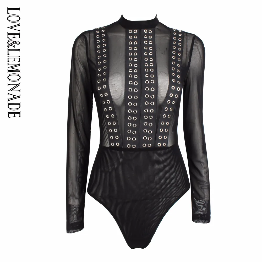 Love & Lemonade воротник с длинным рукавом сеть Willow украшенное боди LM0306|sleeve bodysuit|long sleeve