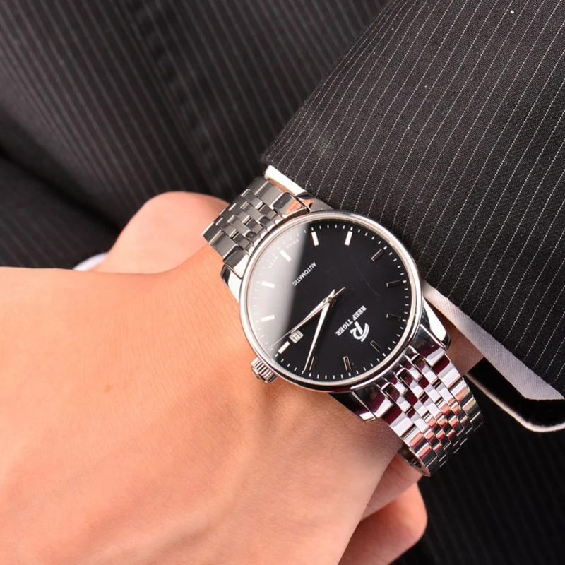 Reef Tiger/RT деловое украшение часы с фирменным логотипом автоматические стальные