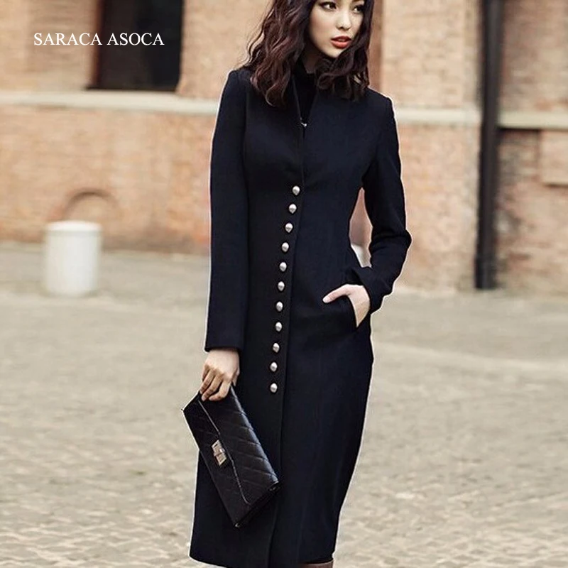 Новый Стиль Элегантный Воротник Тонкий Длинные пальто женские черные верблюд