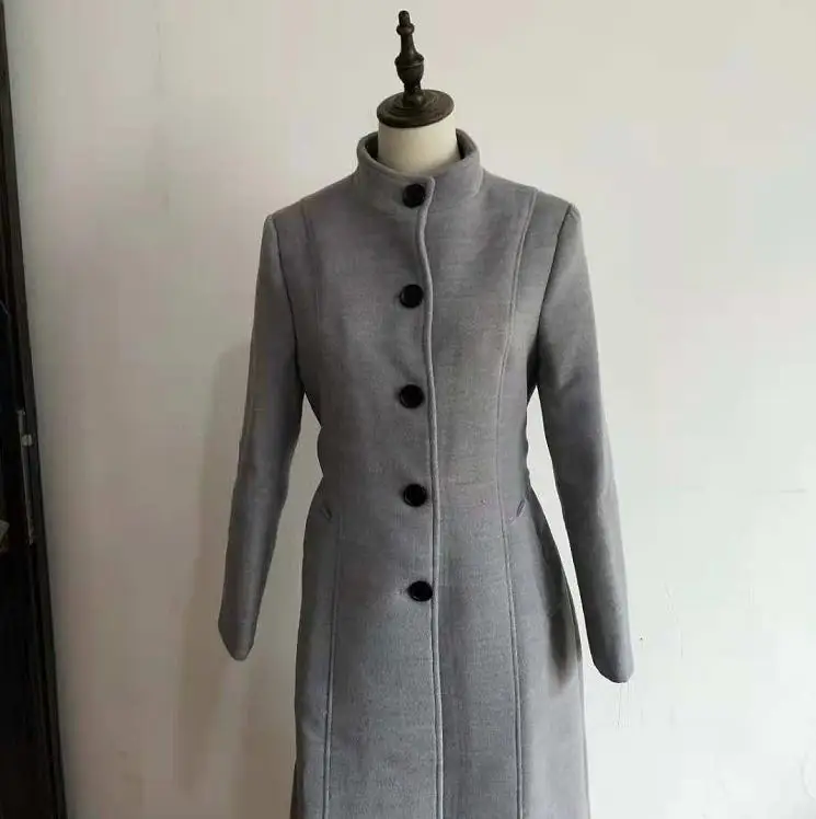 

2018 winter fashion women slim long gray woolen coat thicken warm standing collar woolen jacket single-breasted overcoat L1425