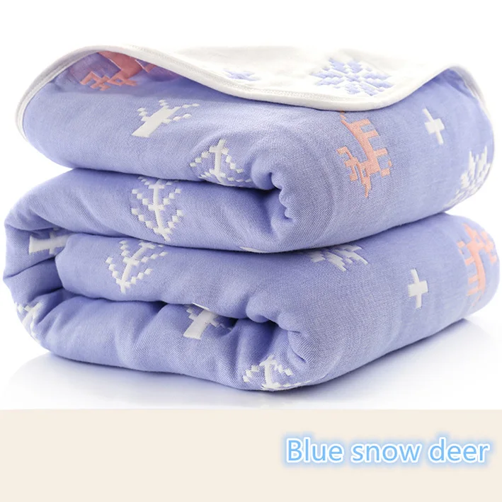 Blue snow deer M Детские одеяла для новорожденных Муслин Хлопок 6 слоев Толстая пеленка дети хлопчатобумажное одеяльце Детские обложки постельные принадлежности - Цвет: Blue snow deer M