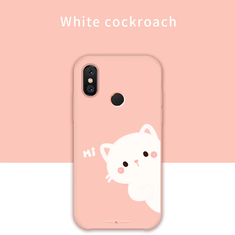 White Cat Жидкий силиконовый чехол для Xiao mi Red mi Note 7, однотонный бампер с милыми мультяшными котами для Xiaomi mi 8 9, Fundas Coque Capas - Цвет: White Cat