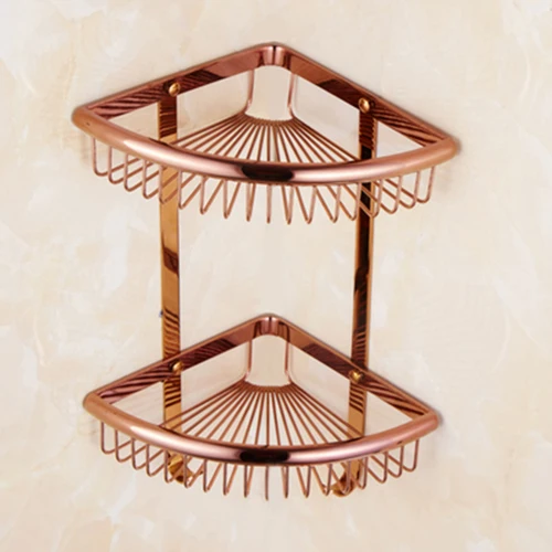 2 layer rose gold Роскошные хрустальные латунные золотые полки для ванной комнаты держатель для шампуня угловая корзина для ванной Аксессуары для ванной EL30023 - Цвет: 2 layer rose gold