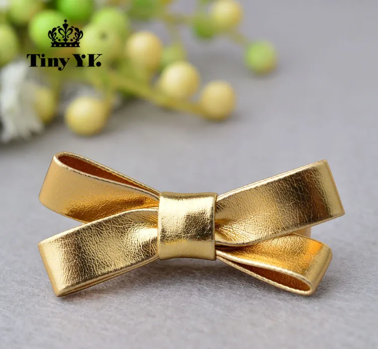 Gold Clip Кожаные волосы PU Зажимы детская одежда для девочек, аксессуары для волос, веревка лук Заколки Головные уборы полное покрытие зажим - Цвет: Gold Clip