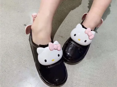 Черный Детская непромокаемая обувь для девочек hello kitty, водонепроницаемая противоскользящая обувь для маленьких детей, обувь для девочек, ПВХ, мини Мелисс, высокое качество - Цвет: Черный