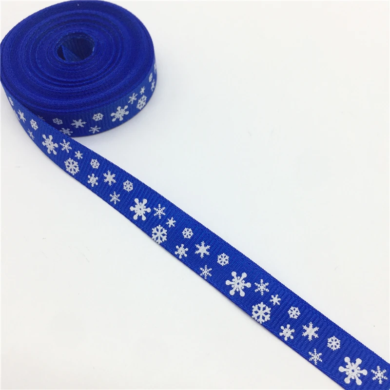 5 ярдов 3/"(10 мм) принт Снежинка Grosgrain лента для ремня Подарочная упаковка свадебные украшения Рождественские принадлежности#51-60
