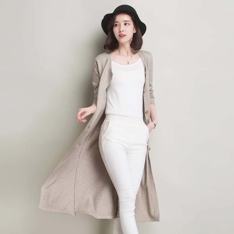 Новинка 2017 модный длинный кашемировый свитер женский кардиган однобортный