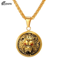 g punk rock style wolf head red eye new trendy yellow gold color 316l stainless steel unisex pendant necklace p1875g
