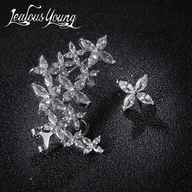 Модная бижутерия серьги клипсы с листьями из циркония для женщин Свадебный