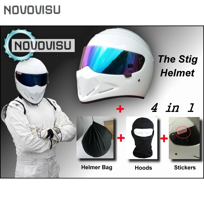 Белый шлем Стига + капюшон наклейка сумка NOVOVISU TG красочный козырек/мотоциклетный