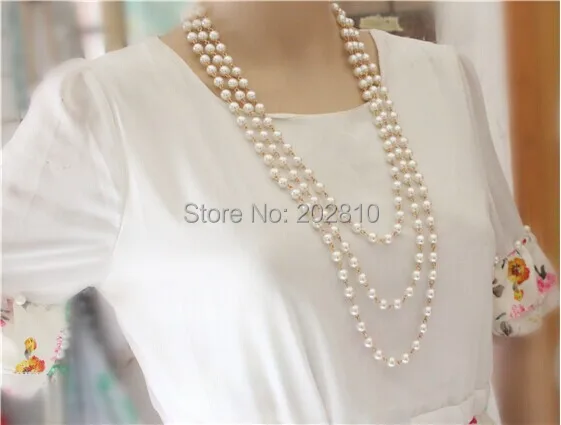 Модная Всесезонная одежда 3-слойное ожерелье с свитер жемчугом колонкой для