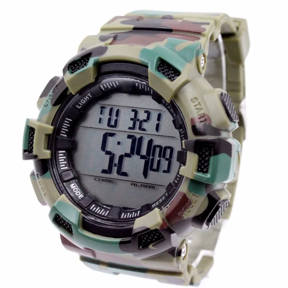 Мужские Водонепроницаемые камуфляжные цифровые часы с хронографом и подсветкой