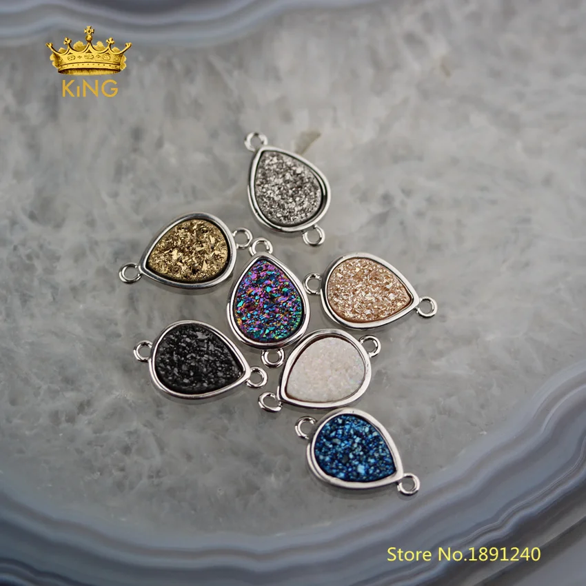 10pcs Flat Teardrop Druzy Small Connectors Bulk Random Titanium Drusy Agates Plated Silvery Copper Charm Link Bracelet DSS153 | Украшения и