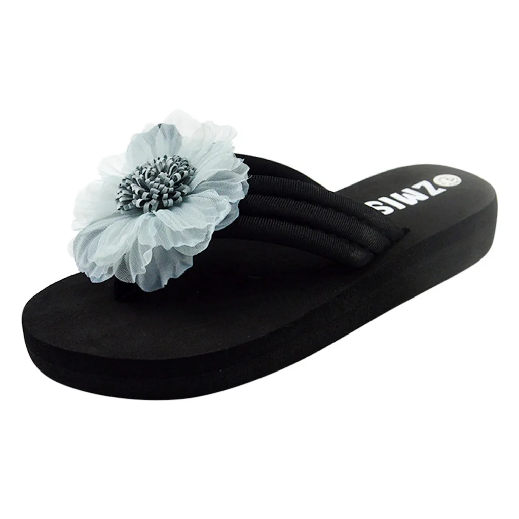 Light blue SAGACE, модные женские Летние вьетнамки на плоской подошве с цветами, пляжные шлепанцы в римском стиле Нескользящие повседневные шлепанцы без застежек для отдыха - Цвет: Light blue
