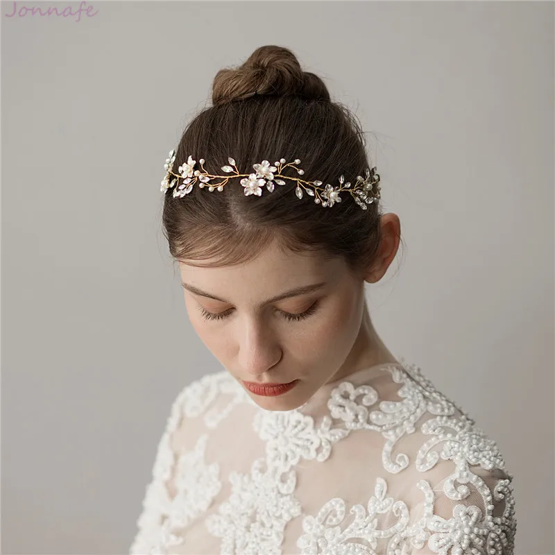 Jonnafe Women Headpiece Gold Flower Crystals Wedding Bridal Headband Hair Vine Bridesmaid Accessories | Украшения и аксессуары