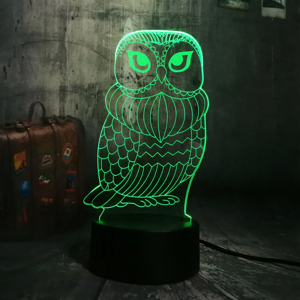 Блеск с милой совой 3D светодиодный ночник 7 цветов RGB Change настольная лампа USB Touch Remote праздничного декора дома Рождественский подарок игрушка мальчика