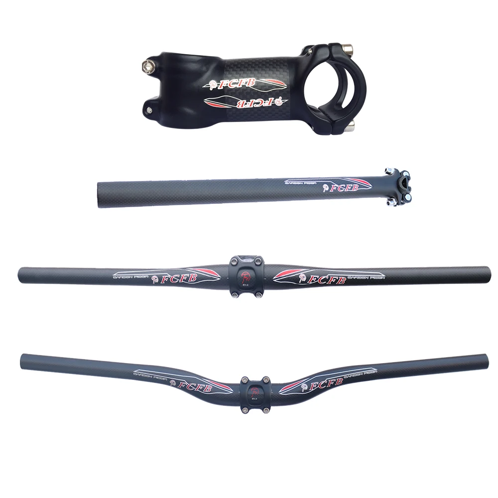 

2016 FCFB 3K rise mountain handlebar set black matt +red glossy sticker seatpost + stem+bar cycling parts road bike parts