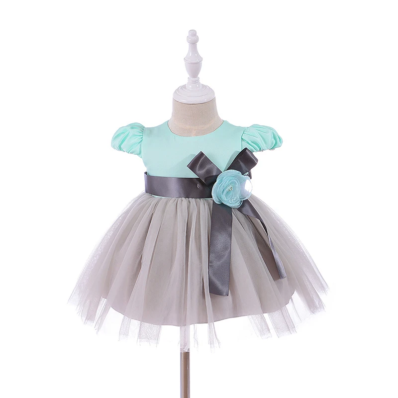 Baby Girl Tulle Dress Blue 1 Year Old Birthday with Flower Headband Ribbon Bow Lace Frocks A015 Outfits Vestidos | Детская одежда и