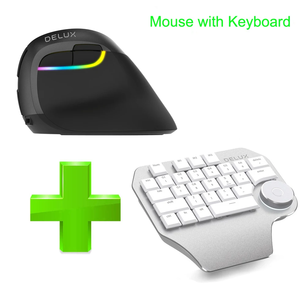 Silver With Mouse Delux T11 дизайнерская эргономичная клавиатура с одной рукой+ циферблат+ M618 мини беспроводная Bluetooth Вертикальная мышь комбинированная для ноутбука - Цвет: Silver With Mouse