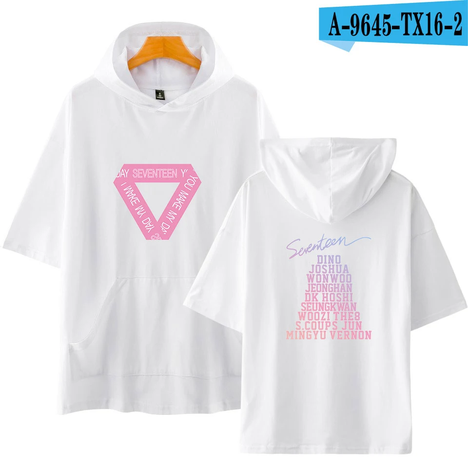 SEVENTEEN Корейский Kpop толстовки с короткими рукавами Толстовка Мода альбом Harajuku Для женщин Для мужчин модные толстовки с капюшоном одежда плюс Size4XL - Цвет: white