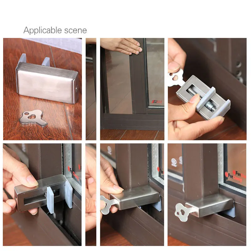 Cerradura de seguridad de ventana de acero inoxidable con llave, antirrobo para proteger puertas y ventanas de ni&ntilde;os, 1 ud.-4