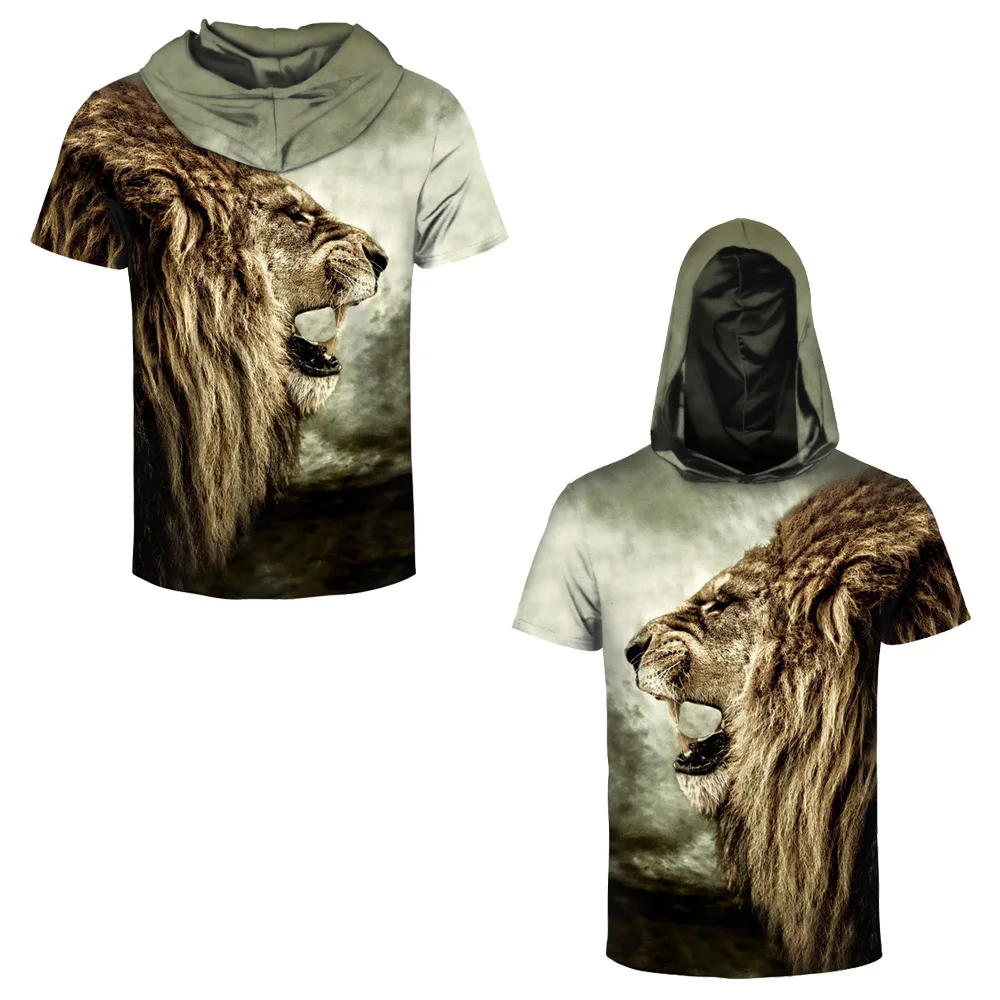 Рыкающий лев принт Скейтбординг Толстовка Футболки Slim Fit короткий рукав футболка