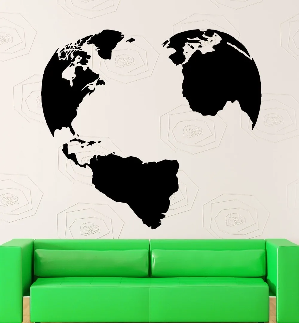 Виниловая наклейка на стену с изображением мира Земли любви пасифизма карты
