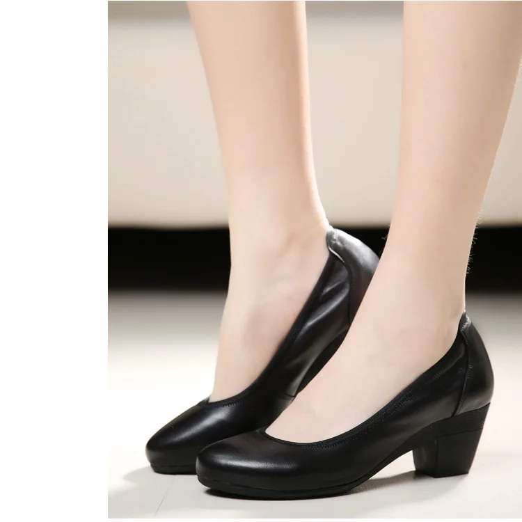 Кожа обувь для женщин ботильоны на толстом каблуке с открытым носком оккупации