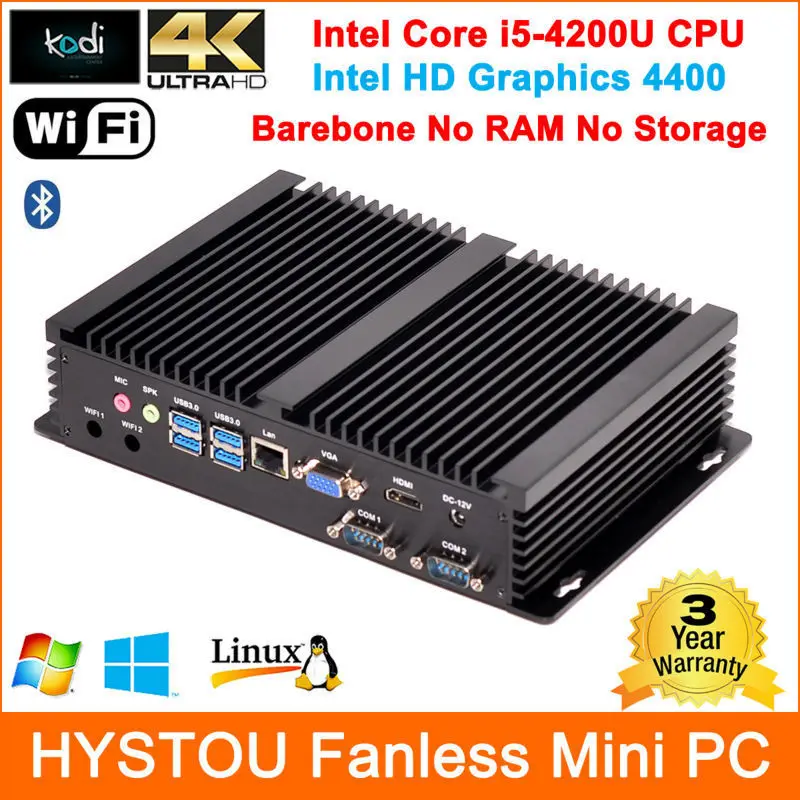 Безвентиляторный мини ITX ПК промышленный компьютер Intel Core i5 4200U Barebone WIFI HDMI + VGA HD 4K 4 *