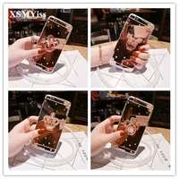 for iphone 11 12 13 pro max xs max xr 6s 7 8 plus luxury bling rhinestone diamond butterfly finger ring stand mirror phone case