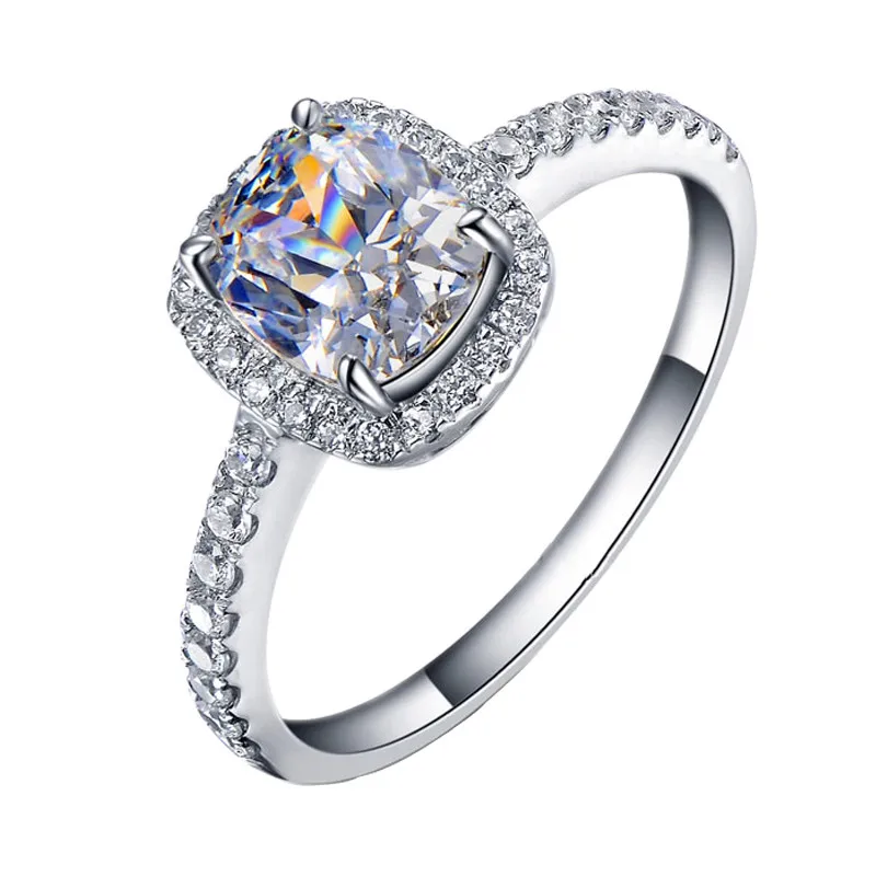 

Luxury Female Girl Crystal CZ Stone Ring Boho Silver Color White Pink Yellow Ring Promise Engagement Rings For Women