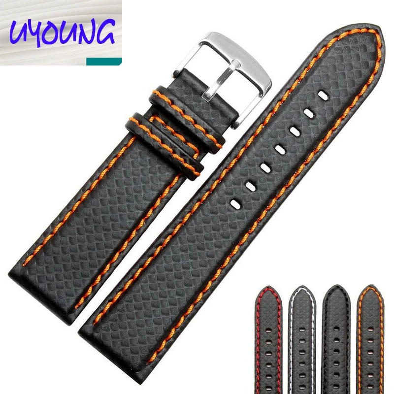 universal fit  18mm 20mm 22mm 24mm  Carbon Fiber Leather Watch Band sport watch strap for man and woman drop shipping best gift