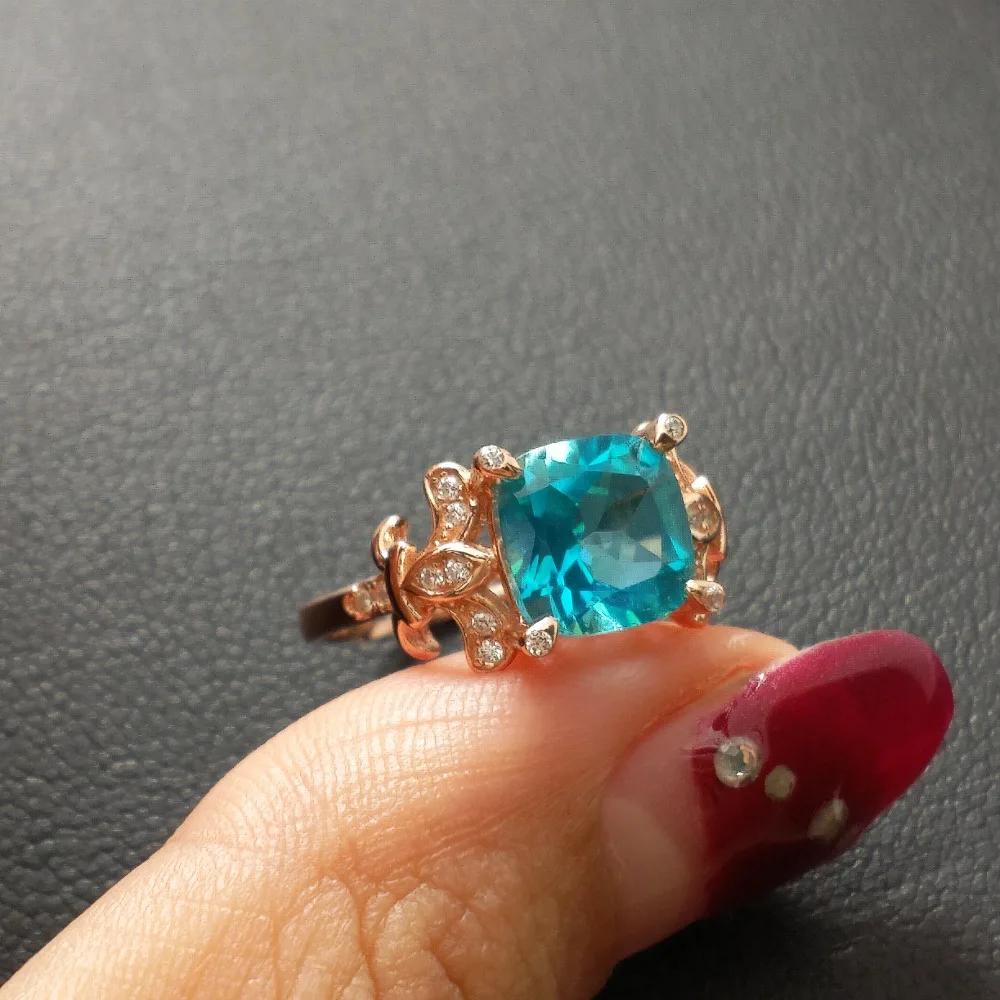 FLZB fine jewelry Параиба топаз 8*8 мм 2.8ct 18 К цвета розового золота palted 925 Серебро